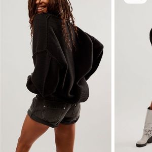 Free People Alli V Neck Sweater in Black